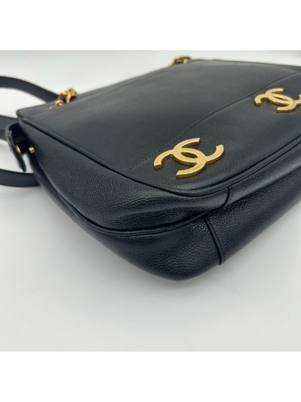 Chanel Triple Coco Chain Tote Shoulder Bag Caviar Leather Black - Picture 8 of 15
